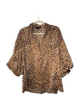Oddi Gold Animal Print Button Front Blouse
